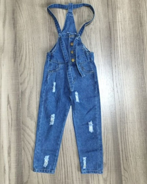 Distressed Denim Overalls - Gabskia