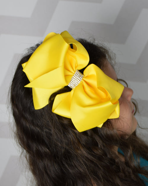8in Double Loop Chunky Bow w/Rhinestone Center (18 available colors) - Gabskia