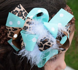 Leopard and Teal 5.5in Boutique Bow - Gabskia