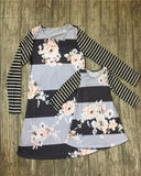 Gray Stripe and Foral Mommy and me Dress - Gabskia