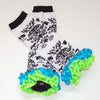 Damask Leg Warmers w/Lime and Turquoise Satin Ruffles - Gabskia