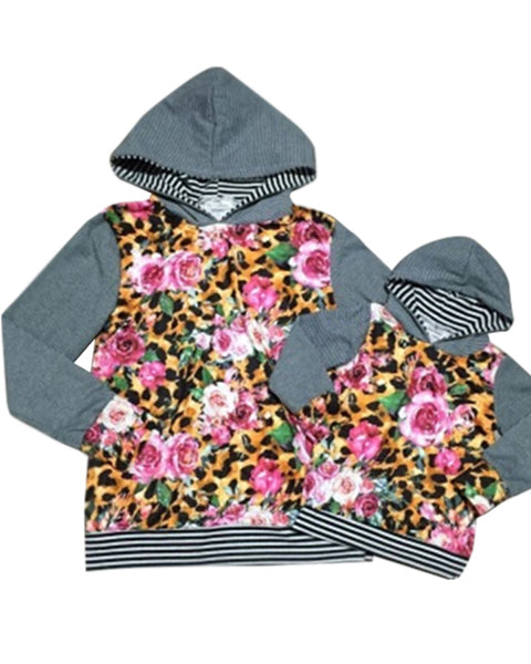 Leopard and Floral Mommy and Me Hooded Top (Sold Separately) - Gabskia