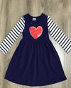 Heart on Navy Long Sleeve Dress - Gabskia